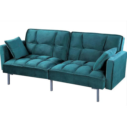 Canapé-lit convertible Regal en velours avec capitonnage de style milieu du siècle et pieds en métal