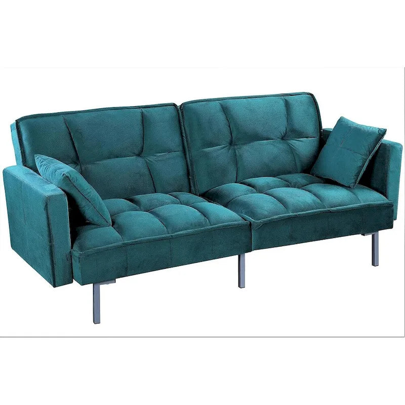 Canapé-lit convertible Regal en velours avec capitonnage de style milieu du siècle et pieds en métal