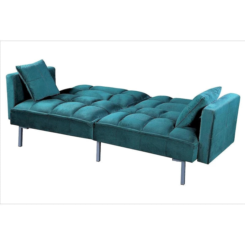 Canapé-lit convertible Regal en velours avec capitonnage de style milieu du siècle et pieds en métal