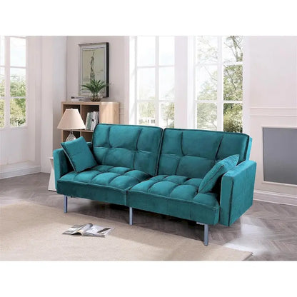 Canapé-lit convertible Regal en velours avec capitonnage de style milieu du siècle et pieds en métal