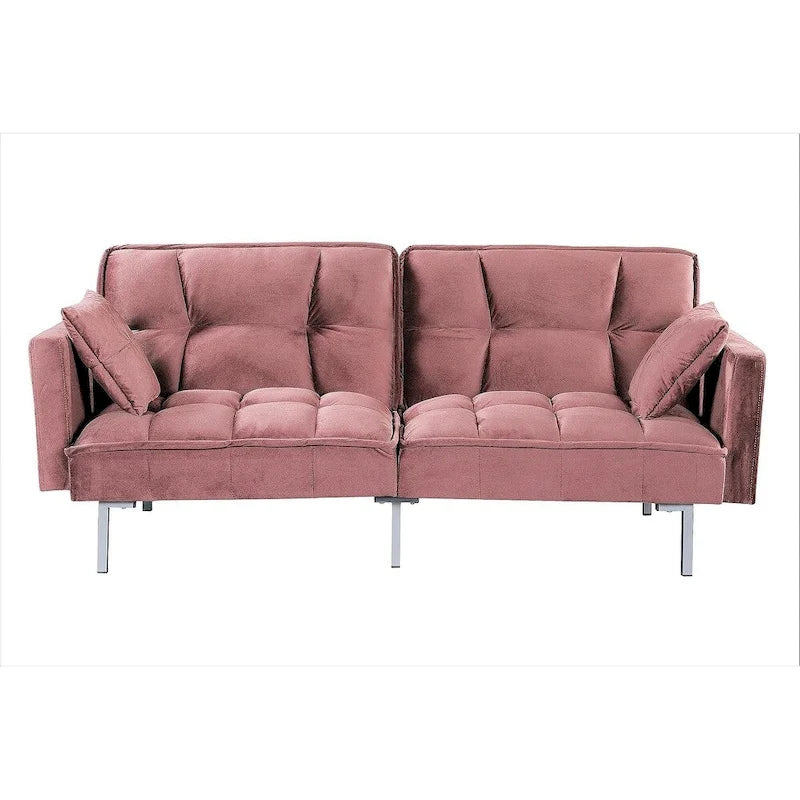 Canapé-lit convertible Regal en velours avec capitonnage de style milieu du siècle et pieds en métal