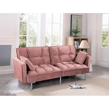 Canapé-lit convertible Regal en velours avec capitonnage de style milieu du siècle et pieds en métal