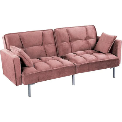 Canapé-lit convertible Regal en velours avec capitonnage de style milieu du siècle et pieds en métal