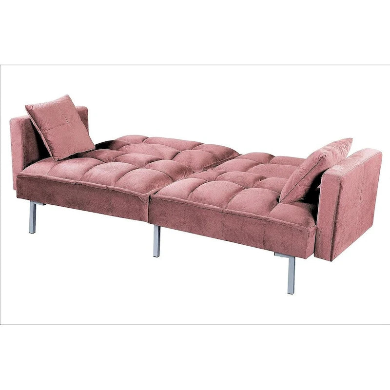 Canapé-lit convertible Regal en velours avec capitonnage de style milieu du siècle et pieds en métal