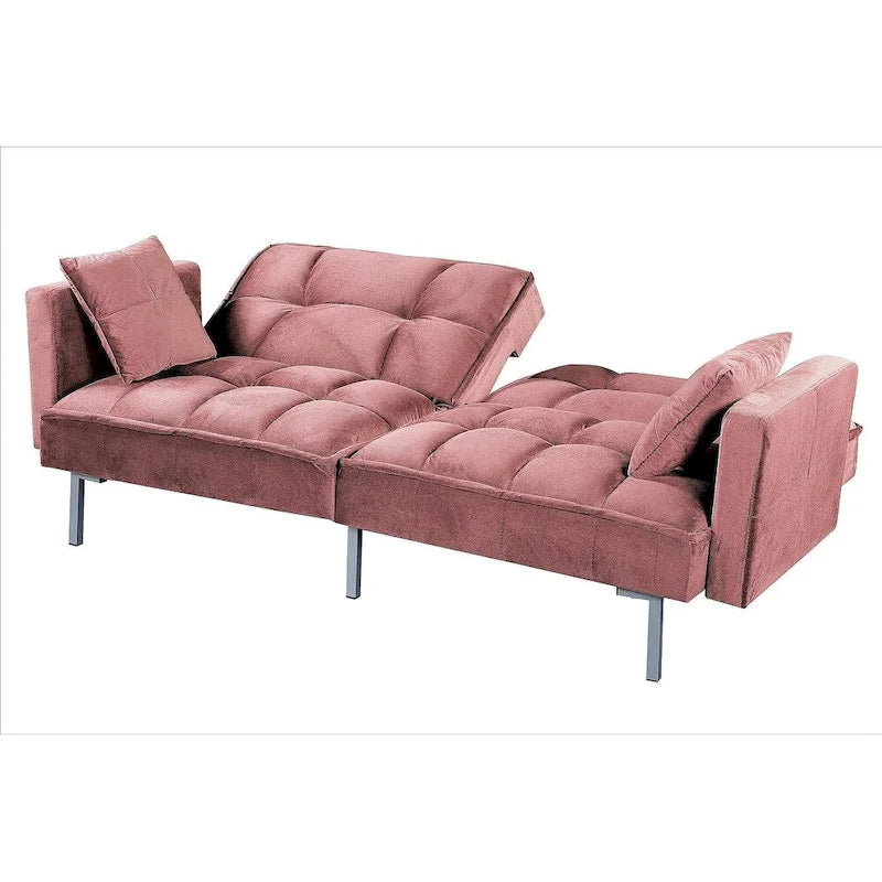 Canapé-lit convertible Regal en velours avec capitonnage de style milieu du siècle et pieds en métal