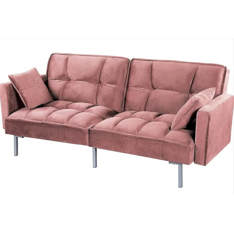 Canapé-lit convertible Regal en velours avec capitonnage de style milieu du siècle et pieds en métal