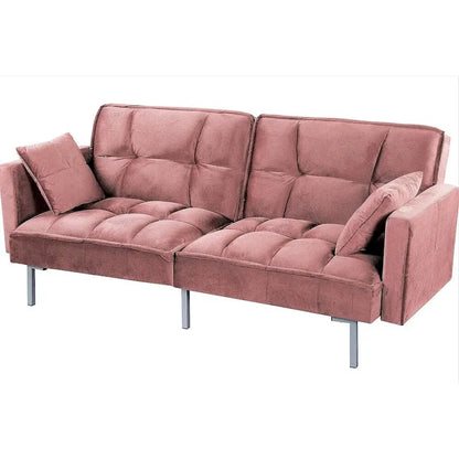 Canapé-lit convertible Regal en velours avec capitonnage de style milieu du siècle et pieds en métal