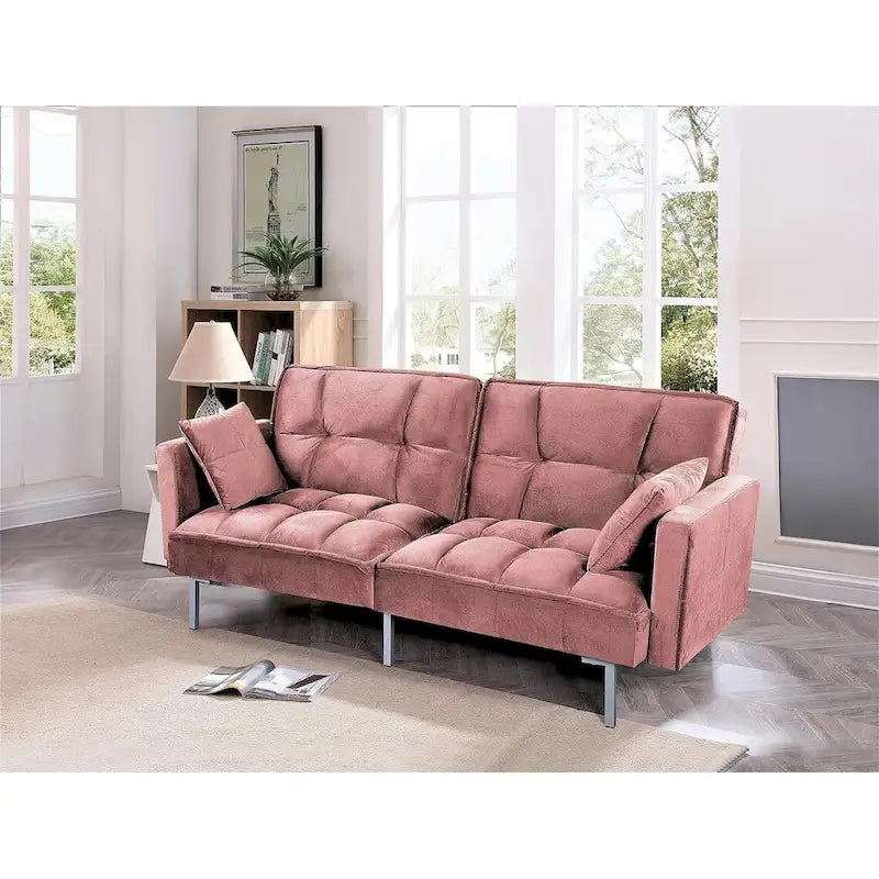 Canapé-lit convertible Regal en velours avec capitonnage de style milieu du siècle et pieds en métal