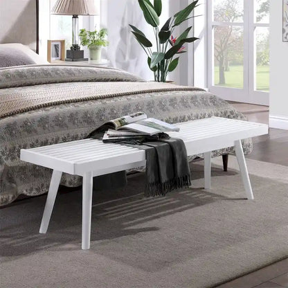 White Solid Wood Slatted Bench