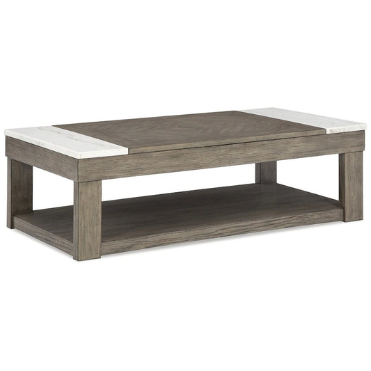 Table basse relevable Signature Design by Ashley Loyaska, gris-brun/blanc - 56,13 cm L x 28,25 cm P x 18,13 cm H