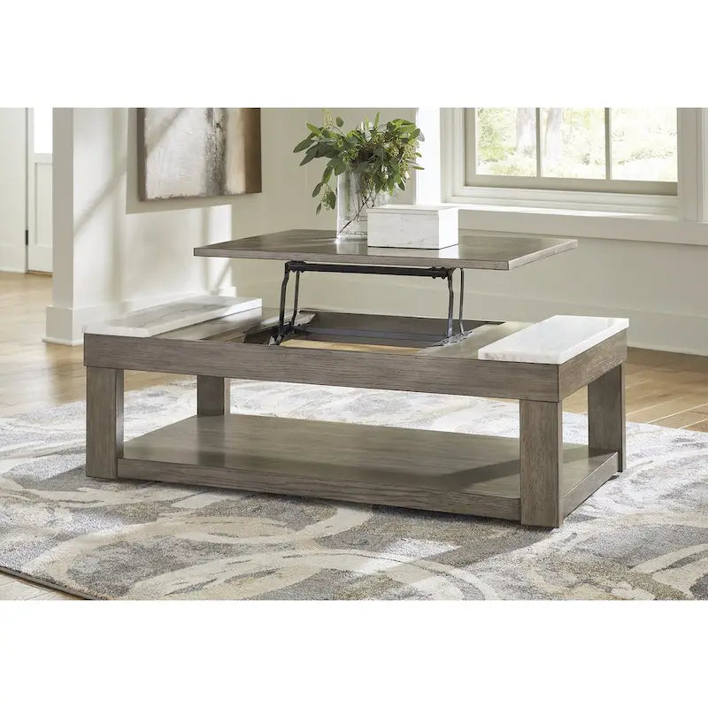 Table basse relevable Signature Design by Ashley Loyaska, gris-brun/blanc - 56,13 cm L x 28,25 cm P x 18,13 cm H