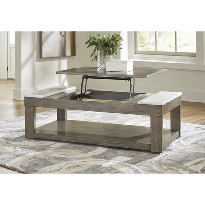 Table basse relevable Signature Design by Ashley Loyaska, gris-brun/blanc - 56,13 cm L x 28,25 cm P x 18,13 cm H