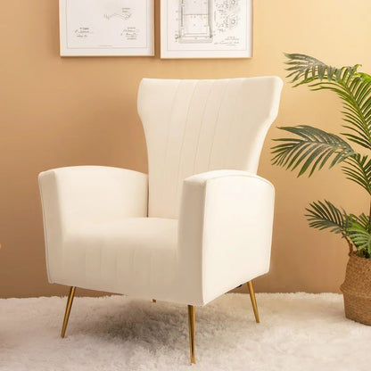 Fauteuil d'appoint en velours, fauteuil à oreilles avec pieds dorés, canapé une place rembourré pour salon ou chambre