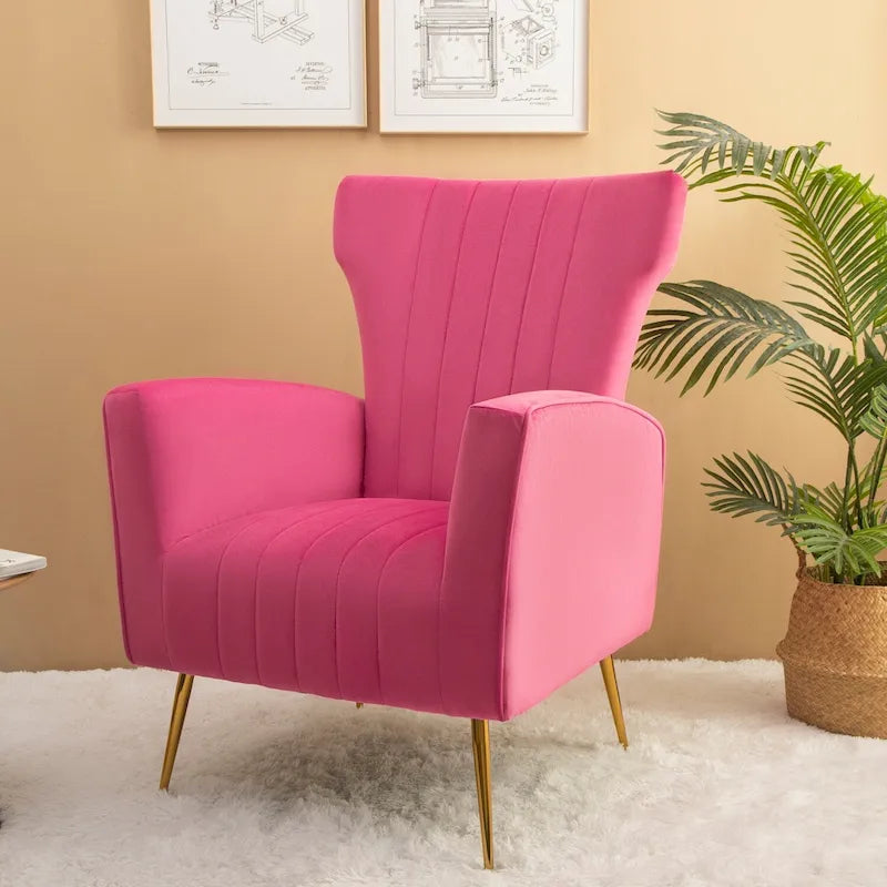Fauteuil d'appoint en velours, fauteuil à oreilles avec pieds dorés, canapé une place rembourré pour salon ou chambre