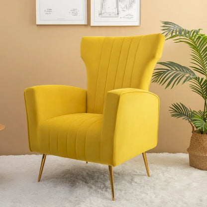 Fauteuil d'appoint en velours, fauteuil à oreilles avec pieds dorés, canapé une place rembourré pour salon ou chambre