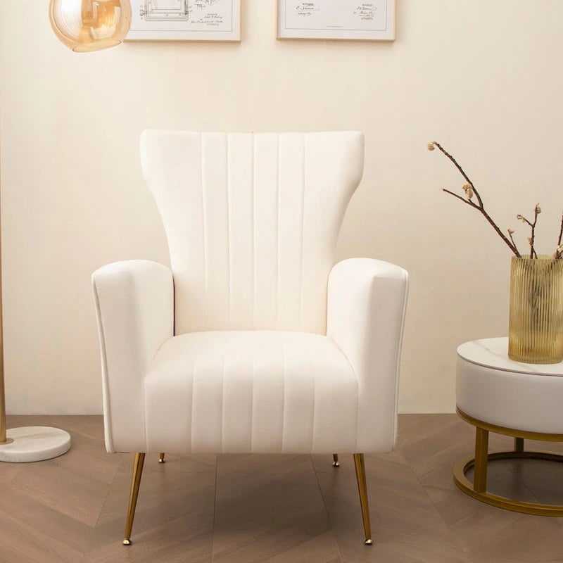 Fauteuil d'appoint en velours, fauteuil à oreilles avec pieds dorés, canapé une place rembourré pour salon ou chambre