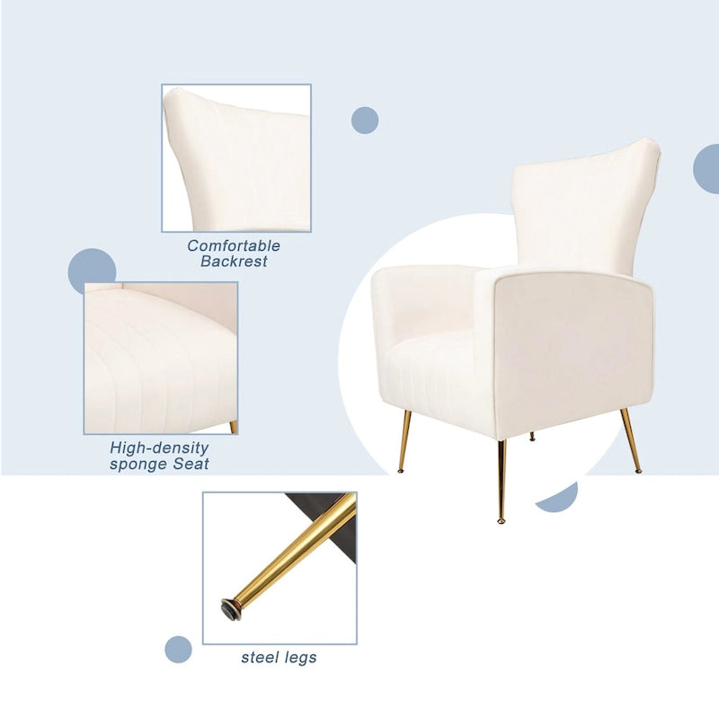 Fauteuil d'appoint en velours, fauteuil à oreilles avec pieds dorés, canapé une place rembourré pour salon ou chambre
