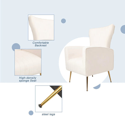 Fauteuil d'appoint en velours, fauteuil à oreilles avec pieds dorés, canapé une place rembourré pour salon ou chambre