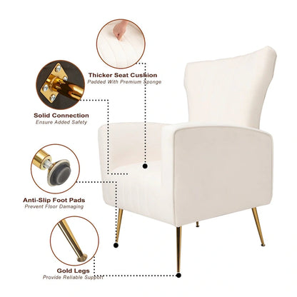 Fauteuil d'appoint en velours, fauteuil à oreilles avec pieds dorés, canapé une place rembourré pour salon ou chambre