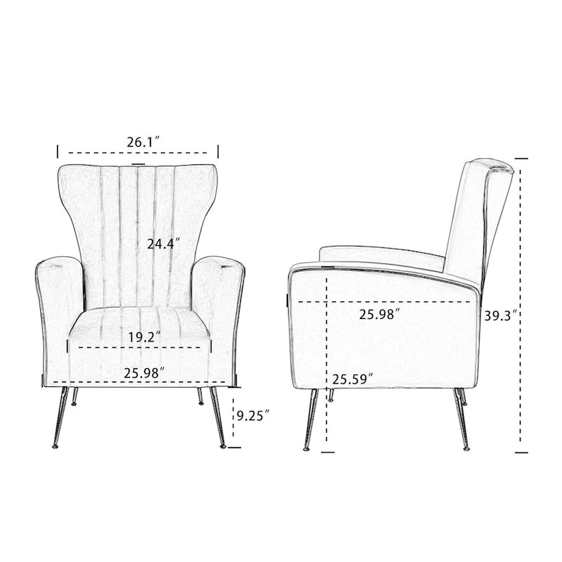 Fauteuil d'appoint en velours, fauteuil à oreilles avec pieds dorés, canapé une place rembourré pour salon ou chambre