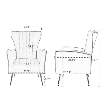 Fauteuil d'appoint en velours, fauteuil à oreilles avec pieds dorés, canapé une place rembourré pour salon ou chambre