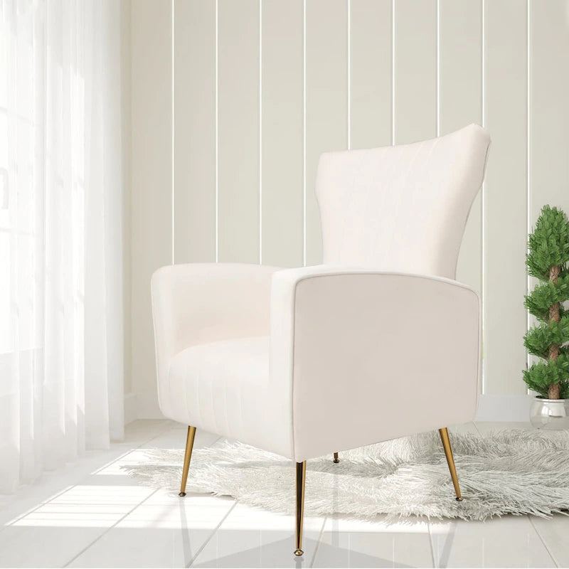 Fauteuil d'appoint en velours, fauteuil à oreilles avec pieds dorés, canapé une place rembourré pour salon ou chambre