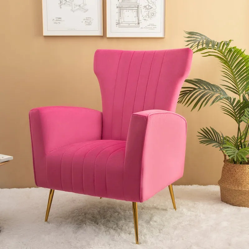 Fauteuil d'appoint en velours, fauteuil à oreilles avec pieds dorés, canapé une place rembourré pour salon ou chambre