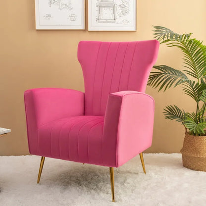 Fauteuil d'appoint en velours, fauteuil à oreilles avec pieds dorés, canapé une place rembourré pour salon ou chambre