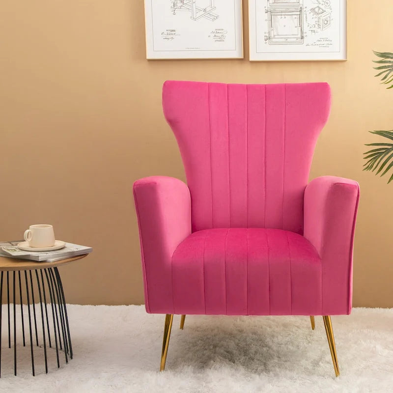 Fauteuil d'appoint en velours, fauteuil à oreilles avec pieds dorés, canapé une place rembourré pour salon ou chambre