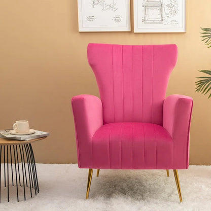 Fauteuil d'appoint en velours, fauteuil à oreilles avec pieds dorés, canapé une place rembourré pour salon ou chambre