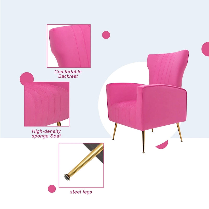 Fauteuil d'appoint en velours, fauteuil à oreilles avec pieds dorés, canapé une place rembourré pour salon ou chambre
