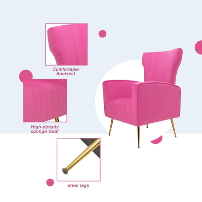 Fauteuil d'appoint en velours, fauteuil à oreilles avec pieds dorés, canapé une place rembourré pour salon ou chambre