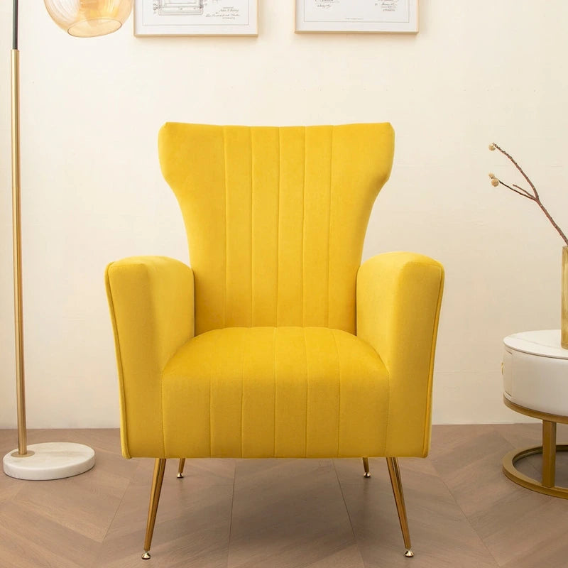 Fauteuil d'appoint en velours, fauteuil à oreilles avec pieds dorés, canapé une place rembourré pour salon ou chambre