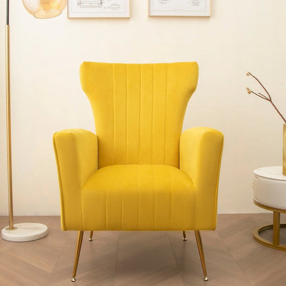 Fauteuil d'appoint en velours, fauteuil à oreilles avec pieds dorés, canapé une place rembourré pour salon ou chambre