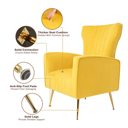 Fauteuil d'appoint en velours, fauteuil à oreilles avec pieds dorés, canapé une place rembourré pour salon ou chambre