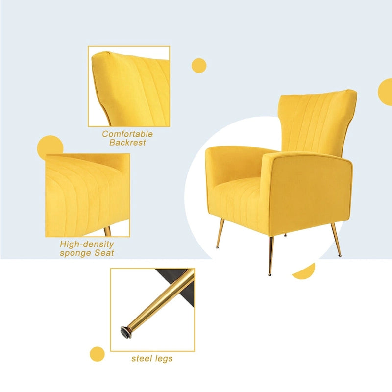 Fauteuil d'appoint en velours, fauteuil à oreilles avec pieds dorés, canapé une place rembourré pour salon ou chambre