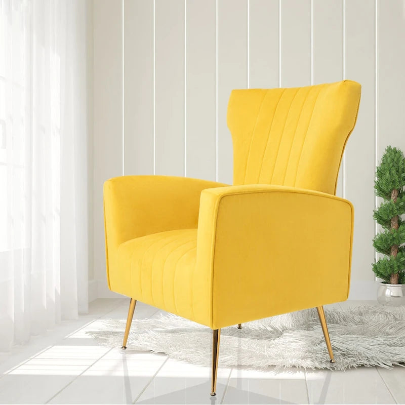 Fauteuil d'appoint en velours, fauteuil à oreilles avec pieds dorés, canapé une place rembourré pour salon ou chambre