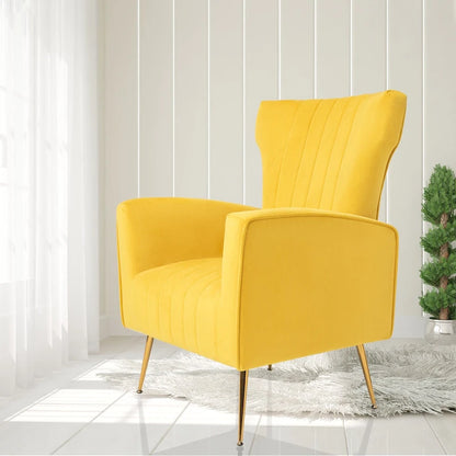 Fauteuil d'appoint en velours, fauteuil à oreilles avec pieds dorés, canapé une place rembourré pour salon ou chambre