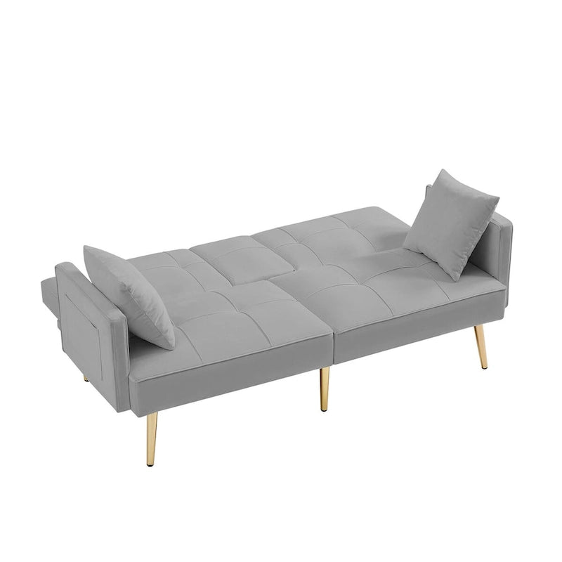 Canapé-lit futon en velours avec pieds en métal doré pour salon, entrée, couloir, bureau
