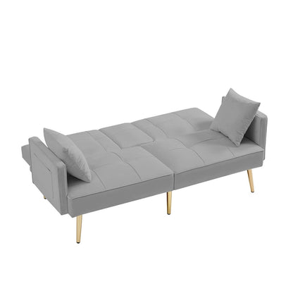 Canapé-lit futon en velours avec pieds en métal doré pour salon, entrée, couloir, bureau