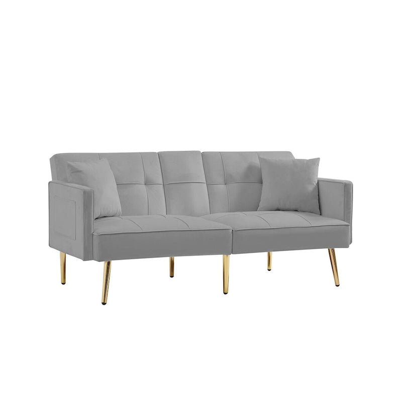 Canapé-lit futon en velours avec pieds en métal doré pour salon, entrée, couloir, bureau