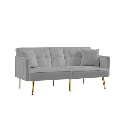 Canapé-lit futon en velours avec pieds en métal doré pour salon, entrée, couloir, bureau