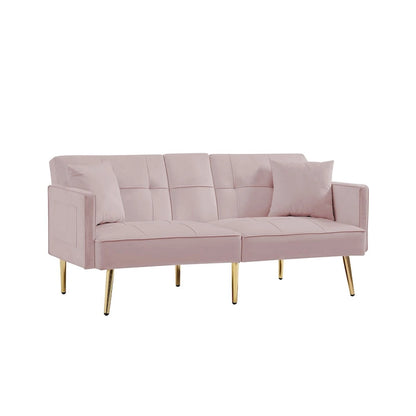 Canapé-lit futon en velours avec pieds en métal doré pour salon, entrée, couloir, bureau