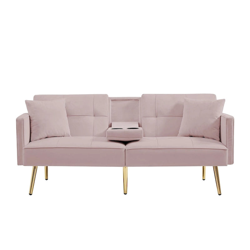 Canapé-lit futon en velours avec pieds en métal doré pour salon, entrée, couloir, bureau