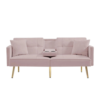 Canapé-lit futon en velours avec pieds en métal doré pour salon, entrée, couloir, bureau