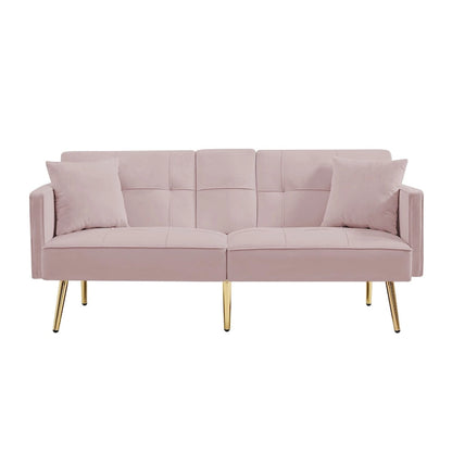 Canapé-lit futon en velours avec pieds en métal doré pour salon, entrée, couloir, bureau