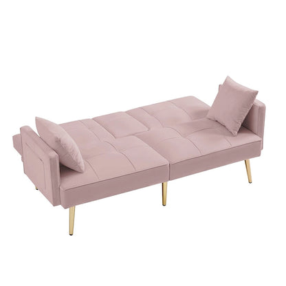 Canapé-lit futon en velours avec pieds en métal doré pour salon, entrée, couloir, bureau