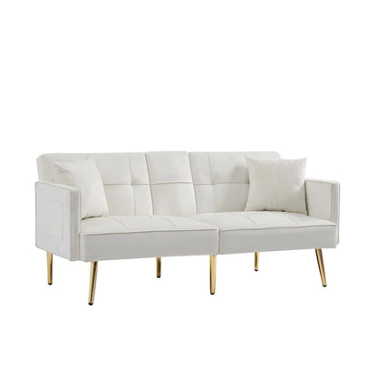 Canapé-lit futon en velours avec pieds en métal doré pour salon, entrée, couloir, bureau
