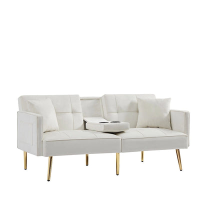 Canapé-lit futon en velours avec pieds en métal doré pour salon, entrée, couloir, bureau