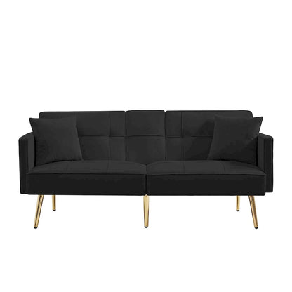 Canapé-lit futon en velours avec pieds en métal doré pour salon, entrée, couloir, bureau